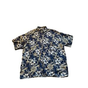 Natural Issue Men's XL Hawaiian Shirt‎ 100% Rayon Floral Navy Gold Tropical